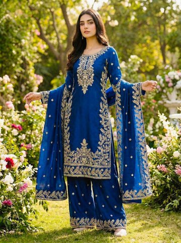 Amazing Black GMY Silk Embroidery Sequence Work Sharara Suit