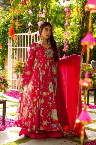 Elegant Pink Heavy Fox Georgette Embroidery Work Gown