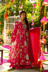 Elegant Pink Heavy Fox Georgette Embroidery Work Gown