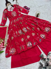 Elegant Pink Heavy Fox Georgette Embroidery Work Gown