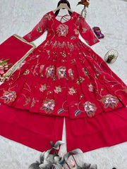 Elegant Pink Heavy Fox Georgette Embroidery Work Gown