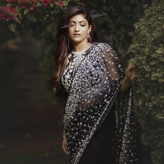 Gorgeous Black Net Embroidery Work Saree