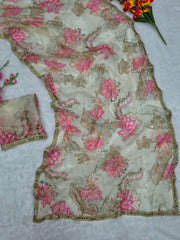 Lovely Cream Silk with Mirror Work Saree