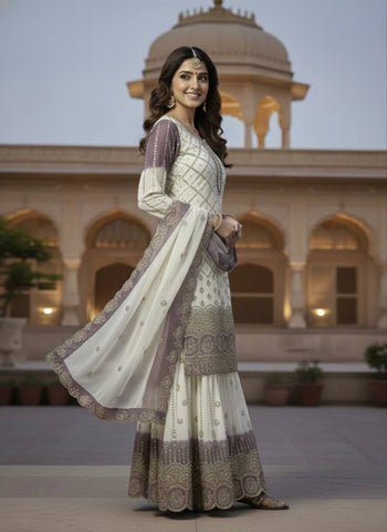 Amazing Dual Tone Georgette with Sequence Work Palazzo Suit