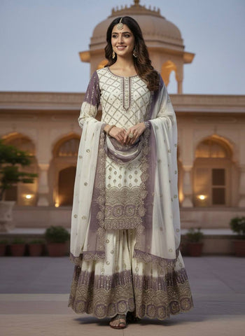 Amazing Dual Tone Georgette with Sequence Work Palazzo Suit