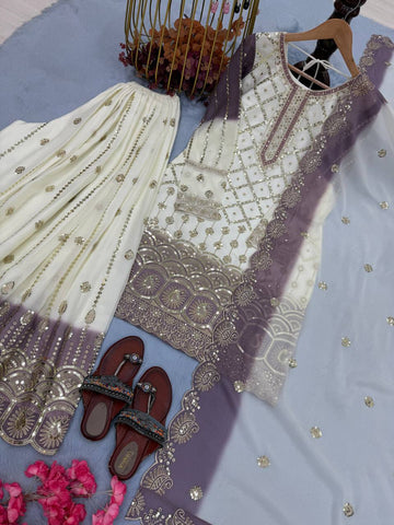 Amazing Dual Tone Georgette with Sequence Work Palazzo Suit