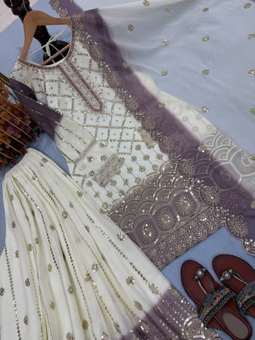 Amazing Dual Tone Georgette with Sequence Work Palazzo Suit