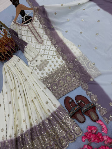 Amazing Dual Tone Georgette with Sequence Work Palazzo Suit