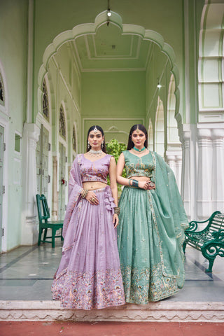 Exclusive Lavender Premium Gold Crush Thread Work Lehenga