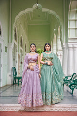 Exclusive Lavender Premium Gold Crush Thread Work Lehenga
