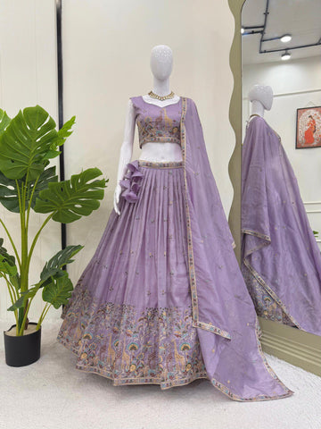 Exclusive Lavender Premium Gold Crush Thread Work Lehenga