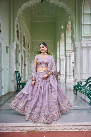 Exclusive Lavender Premium Gold Crush Thread Work Lehenga