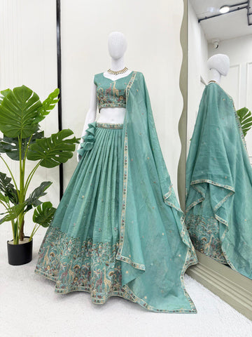 Exclusive Lavender Premium Gold Crush Thread Work Lehenga