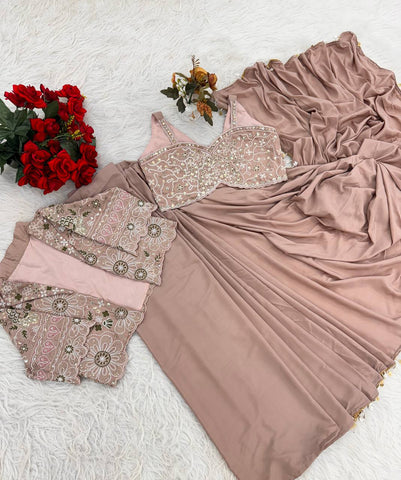 Exclusive Pink Heavy Crep Silk Lace Work Saree
