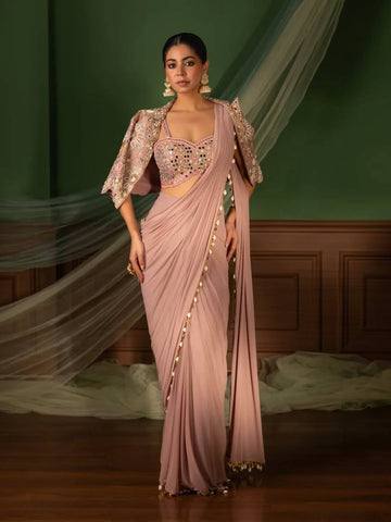 Exclusive Pink Heavy Crep Silk Lace Work Saree