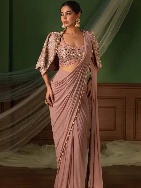 Exclusive Pink Heavy Crep Silk Lace Work Saree