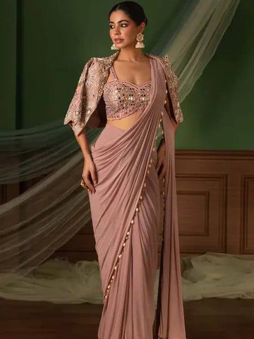 Exclusive Pink Heavy Crep Silk Lace Work Saree
