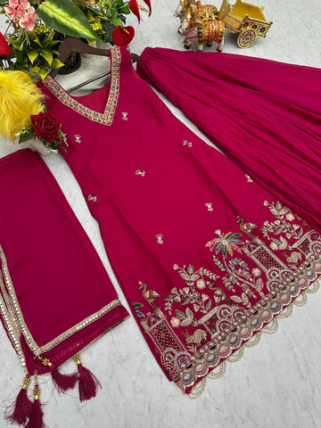 Exclusive Yellow Star Georgette with Embroidery Work Kurti Set
