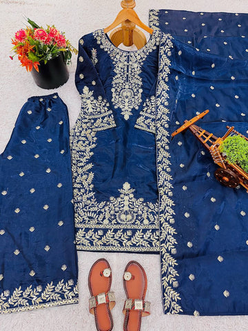Amazing Black GMY Silk Embroidery Sequence Work Sharara Suit