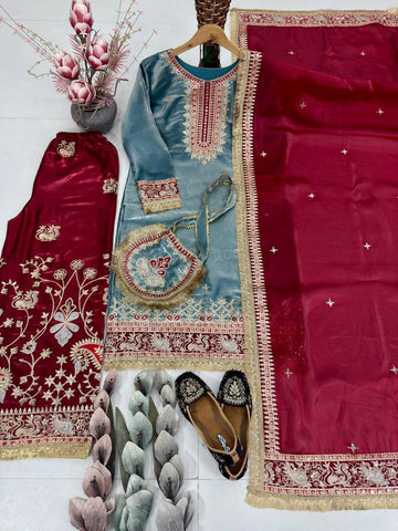 Elegant Maroon Heavy GMY Silk Embroidered Sharara Suit