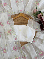 Lovely White Chiffon with Thread Work Saree