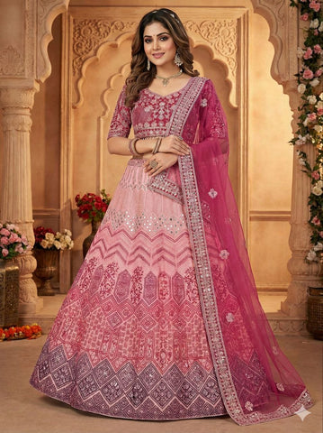 Exclusive Pink Georgette with Thread Embroidery Lehenga