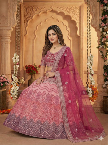 Exclusive Pink Georgette with Thread Embroidery Lehenga