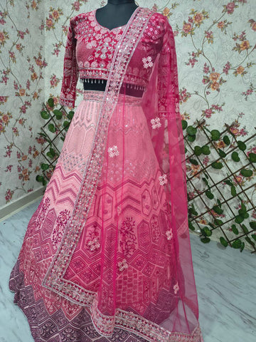 Exclusive Pink Georgette with Thread Embroidery Lehenga