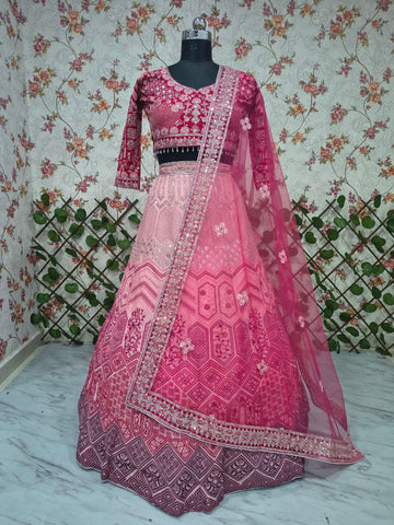 Exclusive Pink Georgette with Thread Embroidery Lehenga
