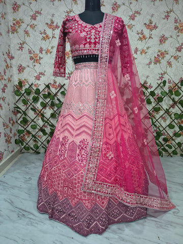 Exclusive Pink Georgette with Thread Embroidery Lehenga