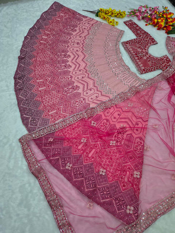 Exclusive Pink Georgette with Thread Embroidery Lehenga