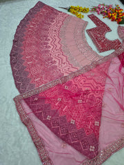 Exclusive Pink Georgette with Thread Embroidery Lehenga