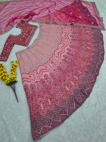 Exclusive Pink Georgette with Thread Embroidery Lehenga