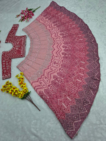 Exclusive Pink Georgette with Thread Embroidery Lehenga