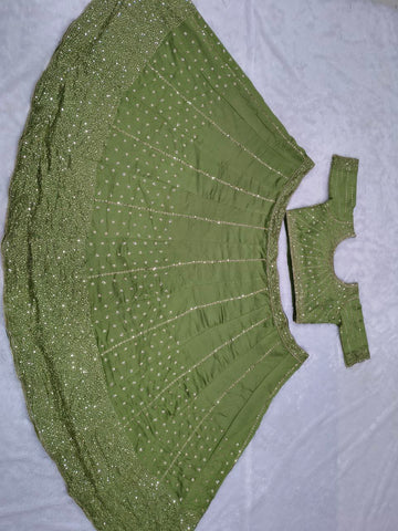 Amazing Olive Vichitra Silk Embroidery Lehenga Choli