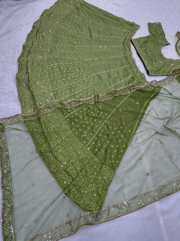 Amazing Olive Vichitra Silk Embroidery Lehenga Choli