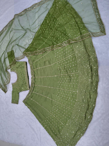 Amazing Olive Vichitra Silk Embroidery Lehenga Choli
