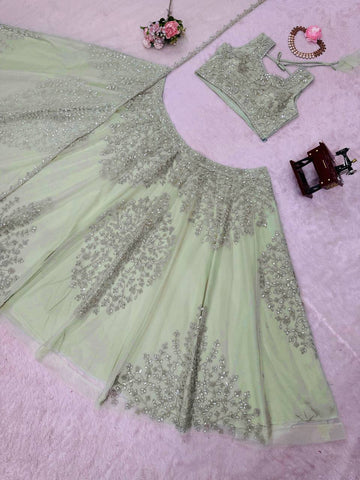 Exclusive Green Soft Butterfly Net Coding Sequence Lehenga