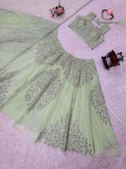 Exclusive Green Soft Butterfly Net Coding Sequence Lehenga