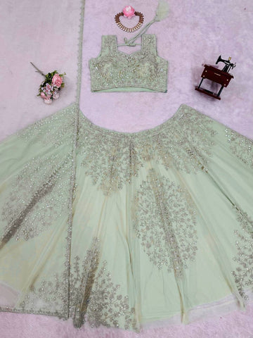 Exclusive Green Soft Butterfly Net Coding Sequence Lehenga