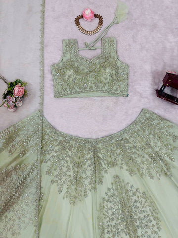 Exclusive Green Soft Butterfly Net Coding Sequence Lehenga
