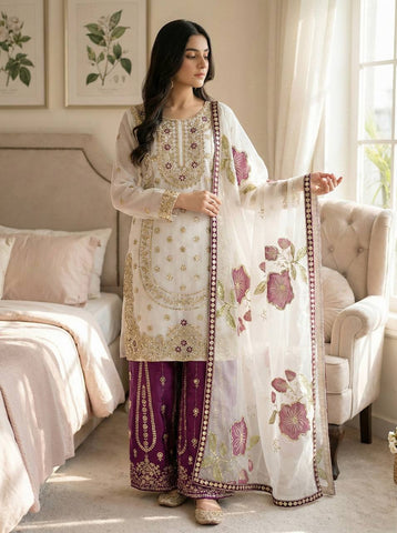 Lovely Blue GMY Silk Embroidery Work Palazzo Suit