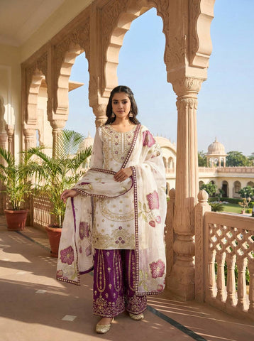 Lovely Blue GMY Silk Embroidery Work Palazzo Suit
