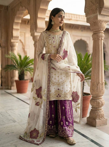 Lovely Blue GMY Silk Embroidery Work Palazzo Suit