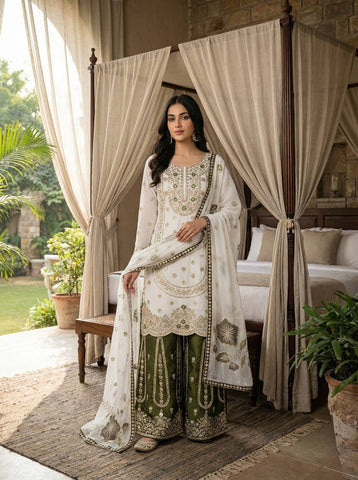 Lovely Blue GMY Silk Embroidery Work Palazzo Suit