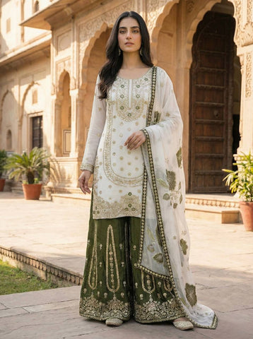 Lovely Blue GMY Silk Embroidery Work Palazzo Suit