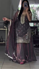 Captivating Maroon Heavy Fandy Silk with Sequence Work Sharara Suit