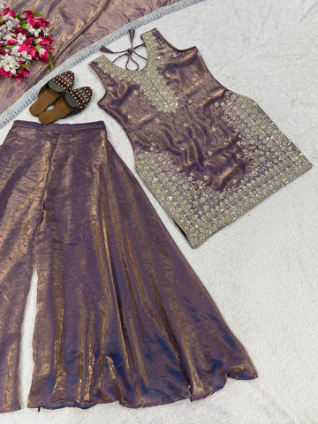 Captivating Maroon Heavy Fandy Silk with Sequence Work Sharara Suit