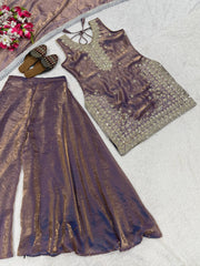 Captivating Maroon Heavy Fandy Silk with Sequence Work Sharara Suit