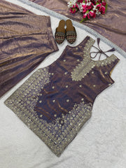 Captivating Maroon Heavy Fandy Silk with Sequence Work Sharara Suit